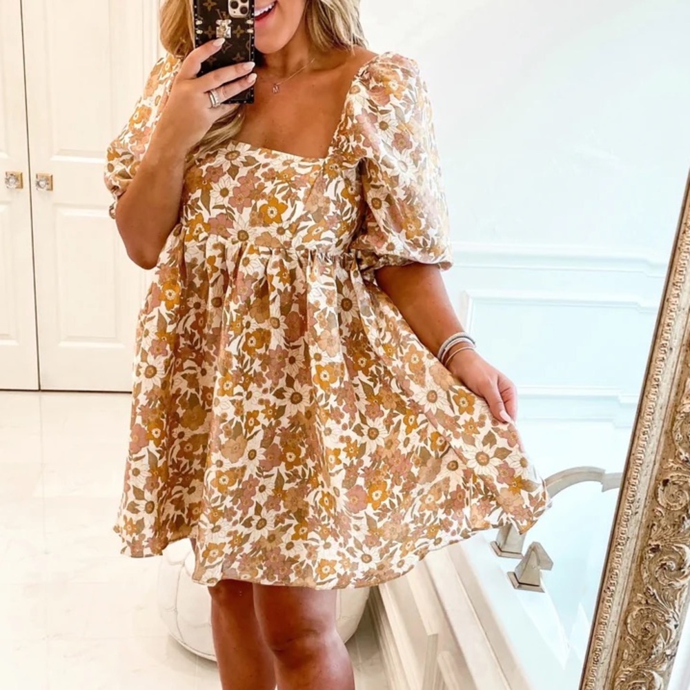 STORIA floral puff sleeve babydoll dress
